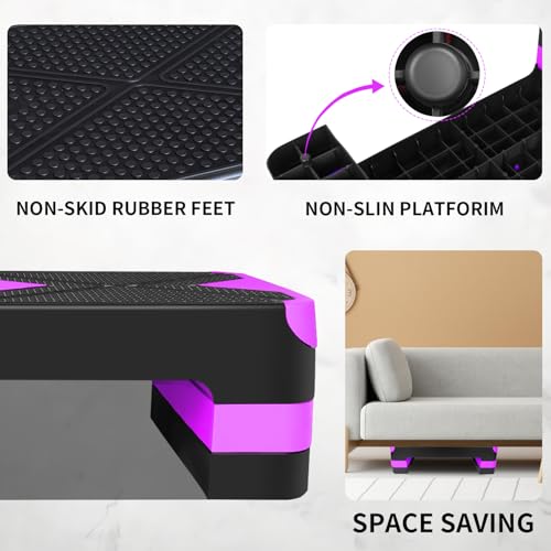 27" Aerobic Exercise Step Platform Adjustable Stepper - color: Purple