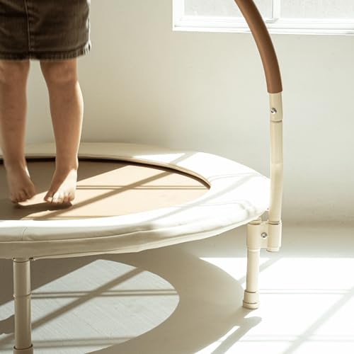 36" Kids and Toddler Mini Trampoline, Aesthetic Indoor and Outdoor Small Baby Trampoline with Removable Handle, Ultra Safe No-Gap Elastic Spring Design