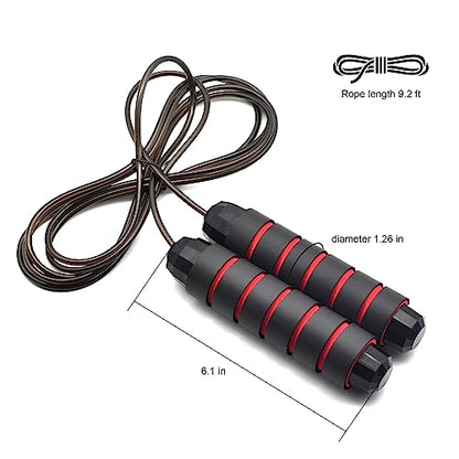 BOOMIBOO Jump Rope, Adjustable Jump Ropes,Skipping Rope Tangle-Free Rapid Speed with Ball Bearings for Women Men Kids,Exercise & Slim Body Jumprope at Home School Gym - color: Black+Red