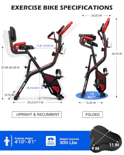pooboo Folding Magnetic X‑Bike, Upright Exercise Bike for Home Gym - color: Flame Red