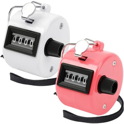 FEBSNOW 2 Pack Tally Counter Clicker 4 Digit Number for School Event - color: White Pink