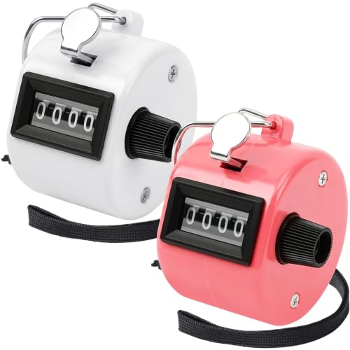 FEBSNOW 2 Pack Tally Counter Clicker 4 Digit Number for School Event - color: White Pink