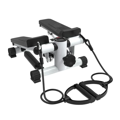 GOWE Mini Steppers for Exercise, Stair Stepper with Resistance Bands, Mini Stepper with 300LBS Loading Capacity, Hydraulic Fitness Stepper with LCD Monitor(Black+White)