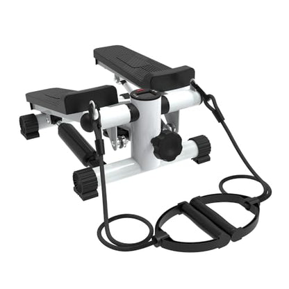 GOWE Mini Steppers for Exercise, Stair Stepper with Resistance Bands, Mini Stepper with 300LBS Loading Capacity, Hydraulic Fitness Stepper with LCD Monitor(Black+White)