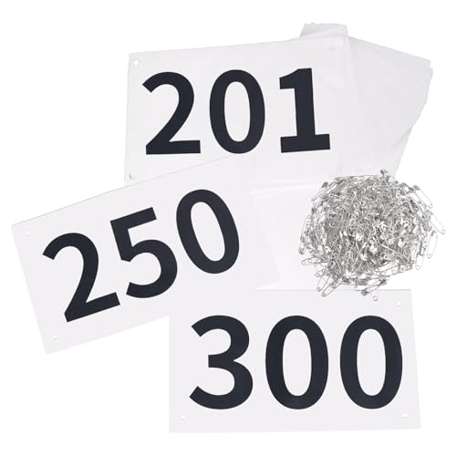 TRIWONDER Tyvek Running Bib Competitor Numbers with Safety Pins, Running Numbers Paper Tags 1-500, Tearproof and Waterproof 4 x 7 Inches for Marathon Races and Events Sports Games (201-300) - color: Black&White [4"x7"] 201-300