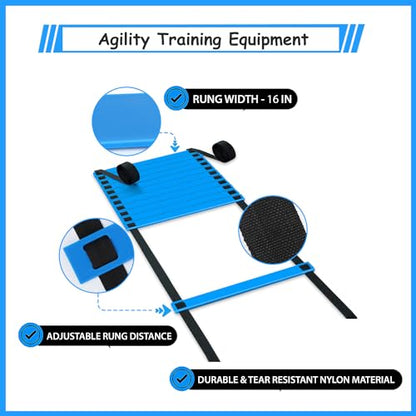 Agility Training Equipment Set Includes Workout Ladder, Dis Cones, Reaction Ball and Carry Bag - Drills Speed Kit for Soccer Basketball
