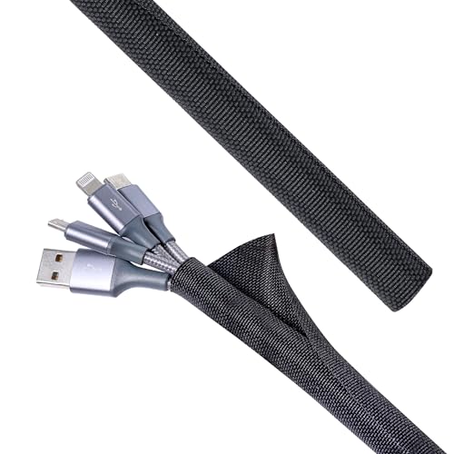 Black Braided Cable Management Sleeves Wire Loom Tubing Cord Protector Self-Wrapping (3/8"-30Feet) - size: 3/8"-30Feet
