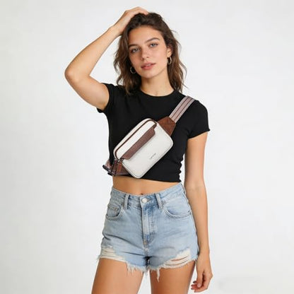 LATMAP 3L Fanny Packs for Women Cross Body Bag Vegan Leather Belt Bag Beige - color: Beige