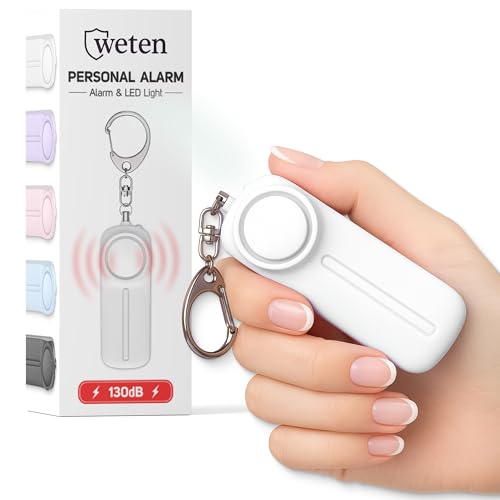 Weten Personal Safety Alarm Keychain - 130dB Siren, LED Light, Panic Pin – Compact Self-Defense Device and Emergency Whistle Alternative for Women, College, Travel, and Night Walk Protection (White) - color: D - White