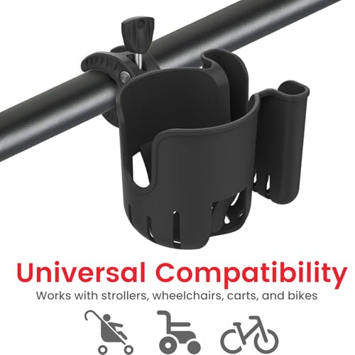 2-in-1 Universal Stroller Cup Holder with Phone Holder - Black
