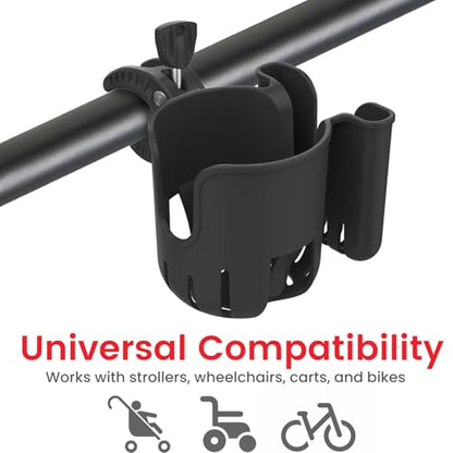2-in-1 Universal Stroller Cup Holder with Phone Holder - Black