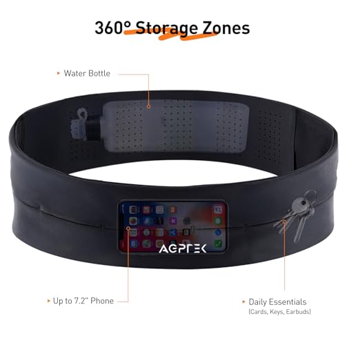 AGPTEK Adjustable Running Belt with Water Bottle, Slim Hydration Fanny Pack for Men Women, No-Bounce Waist Pouch for Running, Gym, Hiking, Workout, Money Belt for All Phones & Essentials, L - size: Large