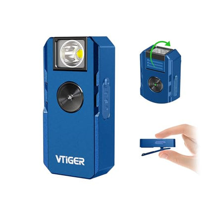 VTIGER C1 Rechargeable EDC Flashlight Clip-on Light, 1300 Lumens Powerful Portable Mini Swivel Clip Light,Multi-Mode,IPX6 Waterproof, Magnetic Small Pocket Lights for Cycling,Working,Emergency,Signal - color: Blue
