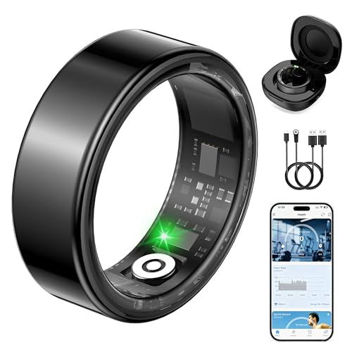 TERRALAB 2.0 Smart Ring,iOS & Android Compatible,IP68 Waterproof,Sports/Stress/Blood Oxygen/Heart Rate/Sleep Health Monitoring for Women&Men, with a Charging Case,No Subscription Fee - color: Black, size: 7