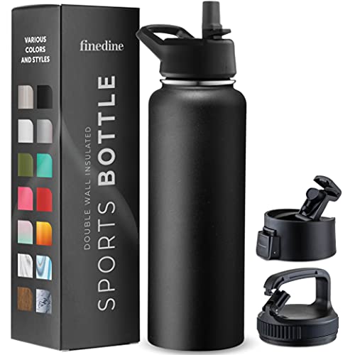 FineDine Insulated Water Bottle with Straw, 25 Oz, Inky Raven Black - color: Inky Raven Black, size: 25 Ounces