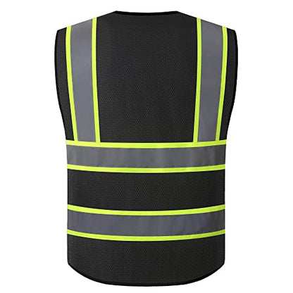 Safety Vest for Men Women Reflective Construction Vest Hi Vis ANSI Standard - color: H-black, size: Small