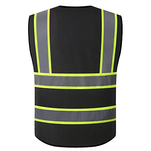 Safety Vest for Men Women Reflective Construction Vest Hi Vis ANSI Standard - color: H-black, size: XX-Large