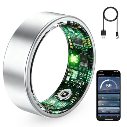 Smart Ring for Women & Men, Fitness Tracker Ring with Heart Rate Monitor, HRV, Sleep Tracking, No Subscription Fee, 10ATM Waterproof Activity Ring for Android & iOS (Silver, 8)