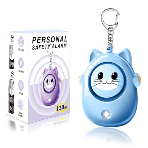 Personal Alarms for Women – 130dB Loud Siren, Safety Keychain with LED Light, Cute Cat Design Security Device for Women, Children, Elderly - color: Blue