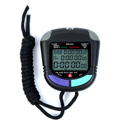 Professional Stopwatch for Coaches & Schools, 1/100s Precision, 100 Lap Memory, Dual Countdown Timer, Pacer & Stroke Counter, Digital Sports Timer with Clock/Calendar/Alarm for PE Teachers