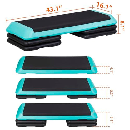 ZenStyle 43" Adjustable Aerobic Stepper Bench with 4/6/8 Inch Risers, Non-Slip Surface for Cardio, Strength Training & Home Fitness Workout - color: Turquoise