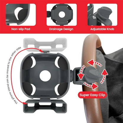 Stroller Cup Holder Attachment with Phone Holder Grey