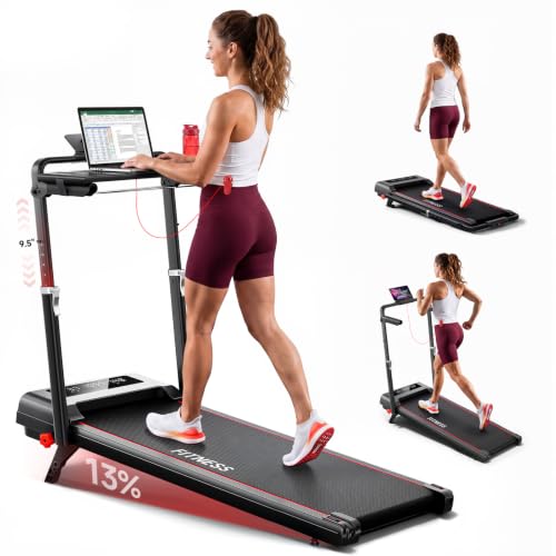 RHYTHM FUN Incline Walking Pad with Handle Bar, 37.5" Runng Belt, 300 LBS - color: Dark Black