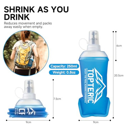 Collapsible Soft Flask Water Bottle, TPU Soft Folding Flexible Water Bottles for Hydration Pack/Running Vest, BPA/PVC Free, Ideal for Running Hiking Cycling Climbing (250ml-2 Pack) - style: 250ml-2 Pack