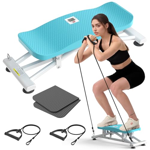 Balancing Machine for Full Body Workout，Simulated Ski Full Body Cardio Workout Equipment，Sliding Ski Simulator with Resistance Bands，Portable Twist Balance Trainer Featuring LCD Display - color: Blue