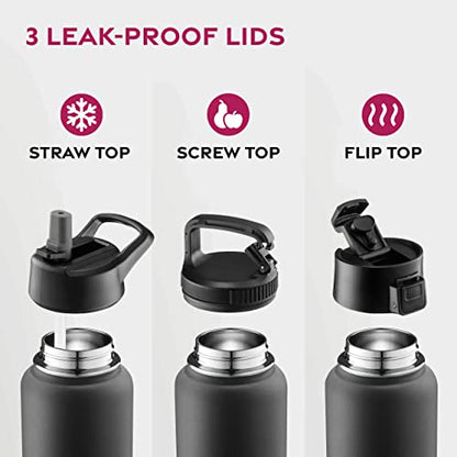 FineDine Insulated Water Bottle with Straw, 25 Oz, Inky Raven Black - color: Inky Raven Black, size: 25 Ounces