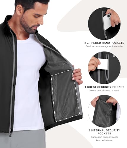 Little Donkey Andy Men's Lightweight Summer Vest Windproof Packable - color: Black, size: 4X-Large