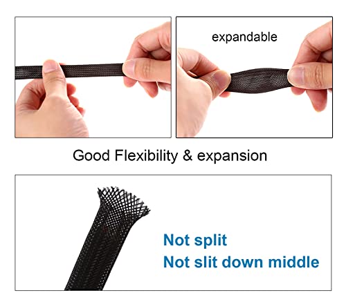 100ft - 1/8 inch PET Expandable Braided Sleeving – Black – Alex Tech Braided Cable Sleeve - color: Black, size: 1/8"-100ft