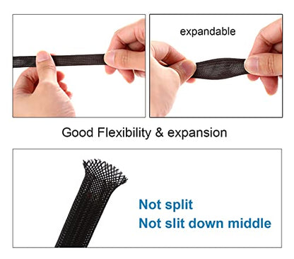 100ft - 1/4 inch PET Expandable Braided Sleeving – Black – Alex Tech Braided Cable Sleeve - color: Black, size: 1/4"-100ft