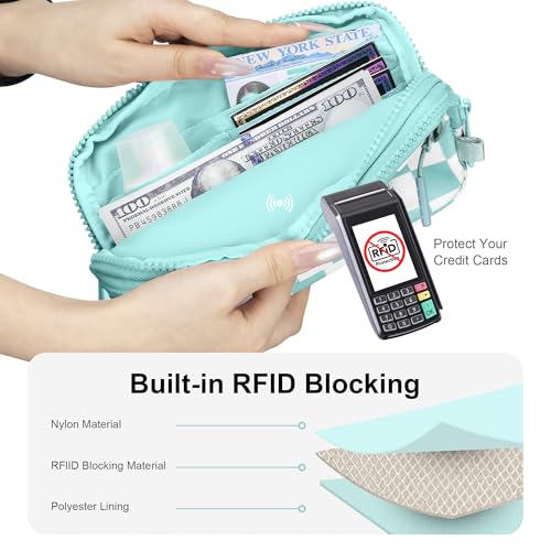 FODOKO Wristlet wallets for Women RFID crossbody bags with 4 Zippers - color: Ice Blue