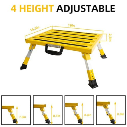 Homeon Wheels Large Adjustable Aluminum RV Step Stool, Folding Non-Slip Platform - color: Yellow Large