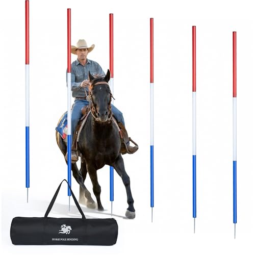 6 Pcs 6FT Pole Bending Poles for Horses, Adjustable Equestrian Sports Training Equipment for Horses, Agility Poles for Horses, Soccer, Football, Dog - color: Red/White/Blue, size: Ground-mounted