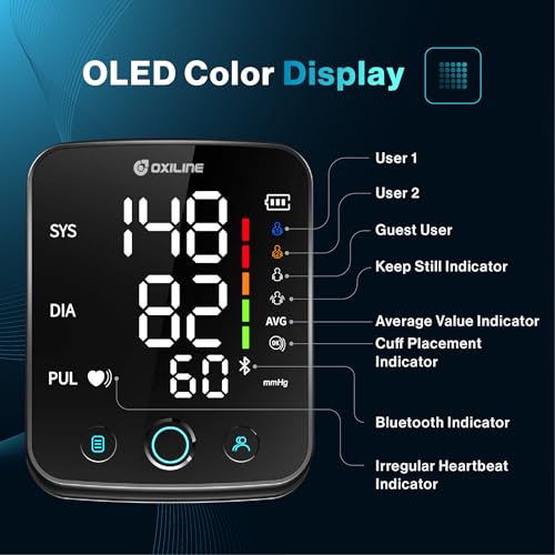 Pressure XS Pro Bluetooth Blood Pressure Monitor, Upper Arm BP Cuff 22–42 cm, Accurate Automatic Digital Systolic/Diastolic, Large Display, Mobile App Compatible for iOS & Android Devices