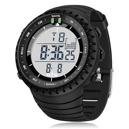 PALADA Men's Digital Sports Watch Waterproof Tactical Watch with LED Backlight Watches for Men - color: Dright Black