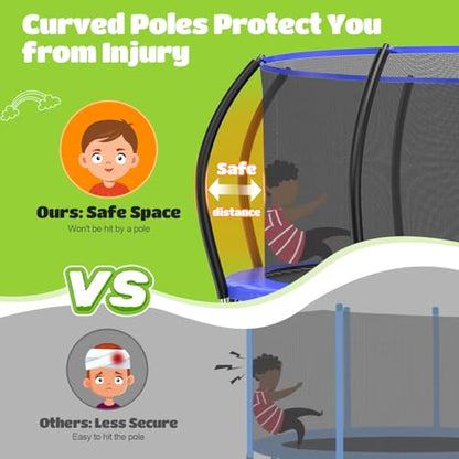 ORCC Kids Trampoline Outdoor 8FT 10FT 12FT 14FT 15FT 16FT with Enclosure, Non-Slip Ladder & Anti-Rust Coated Frame, 1200LBS Weight Capacity Recreational Backyard Large Trampoline for Kids & Adults - size: 12FT