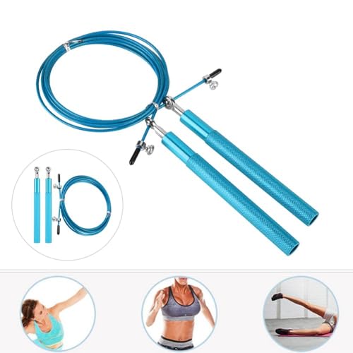 Aluminum Alloy Jump Rope with Ball Bearings – Skipping Rope for Speed Training, Non-Slip Grip and Adjustable PVC Cable - color: Blue