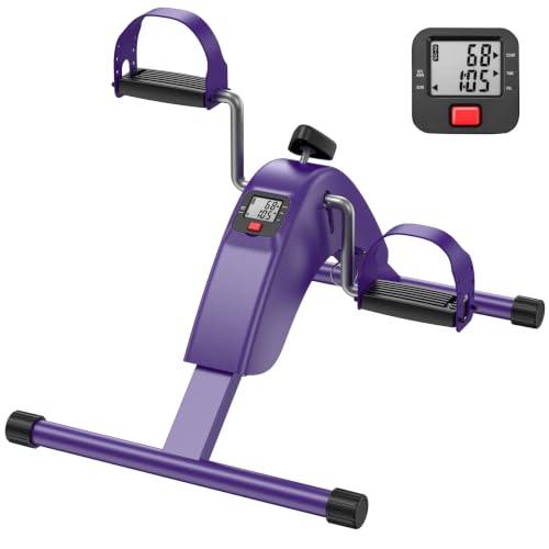 Under Desk Bike Pedal Exerciser for Arms and Legs, Foldable Mini Exercise Bike with LCD Display and Adjustable Resistance for Home and Office - color: Purple