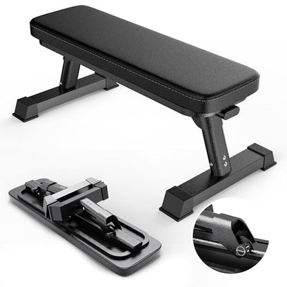 Finer Form Foldable Flat Weight Bench for Home Gym, 1,000 lb Capacity