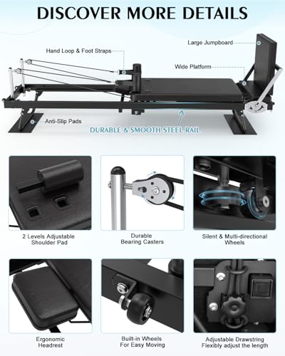91.3" Pilates Reformer Foldable, TYRSEN Adjustable Pilates Machine, Springs and Cords Dual Resistance Customizable, Longer Smooth Rail, Jump Board, Full-Body Workout Equipment Home Use, Up to 400 lbs