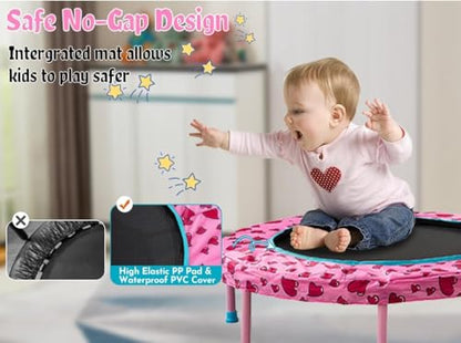 SSLine No-Gap 36'' Trampoline for Kids Toddler with Safety Pad, 36 inch Mini Trampoline with Heavy Duty Frame Indoor, Small Trampolines Max Load 220lbs, Gifts for Boys and Girls - color: Pink