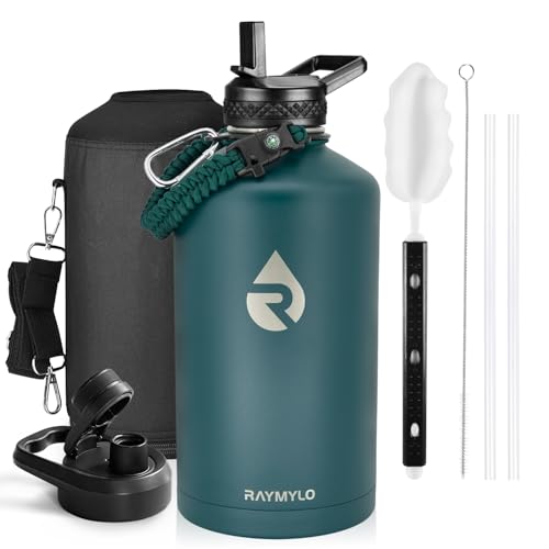 RAYMYLO One Gallon Water Bottle Insulated 128 oz, Stainless Steel - color: Dark Green, size: 128 Ounces