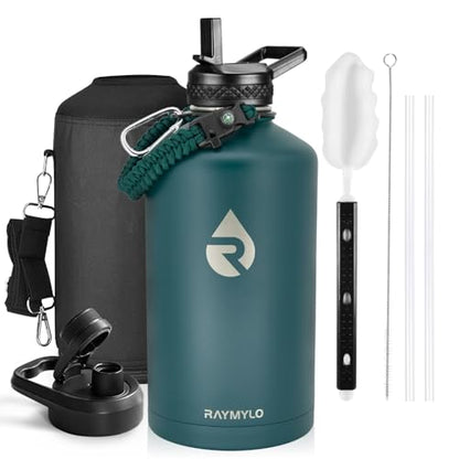 RAYMYLO One Gallon Water Bottle Insulated 128 oz, Stainless Steel - color: Dark Green, size: 128 Ounces