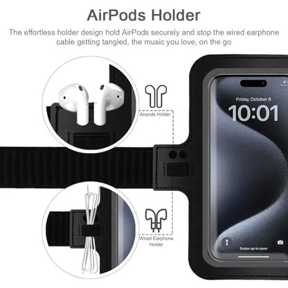 Slim Running Phone Armband for iPhone 17 16 15 14 Pro Max, Samsung Galaxy S26 S25 S24 S23 Ultra/Plus with Earphone Holder (Black, S) - color: Black, size: S