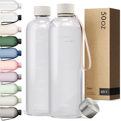 KIVY Large Water Bottle 50oz Tritan - Lightweight & Shatterproof - BPA Free - color: 04 Cream Clear, size: 50oz