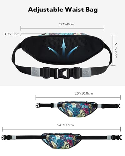 WATERFLY Running Belt Fanny Pack: Runner Marathon Jogging Waist Pack Sport Workout Exercise Fitness Phone Holder Belt for Men Women Jogger Slim Waistband Black - color: Black Leaf