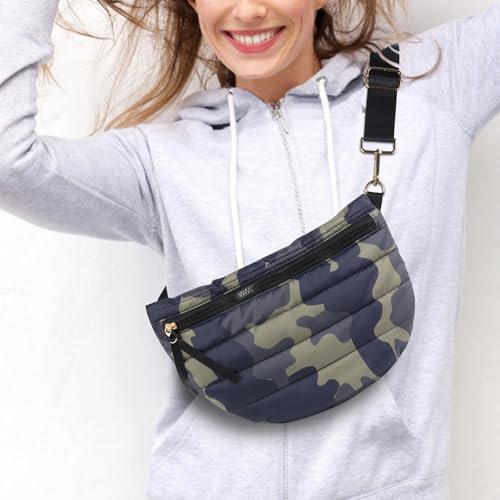 Quilted Puffer Belt Bag - Puffy Sling Fanny Pack Crossbody Chest Belt Bum Waist Purse Shoulder Bag for Women Gift - color: CAMO